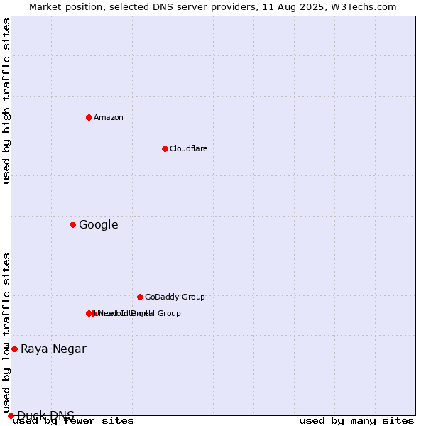 Market position of Google vs. Raya Negar vs. Duck DNS