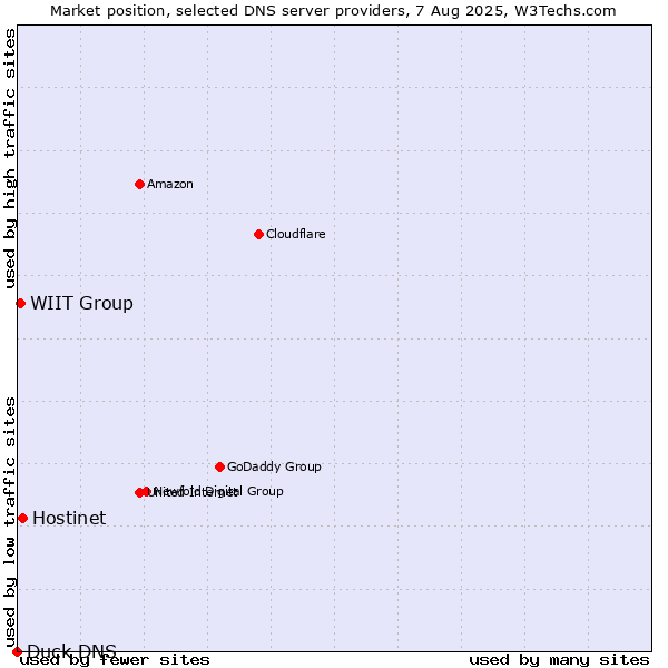 Market position of Hostinet vs. WIIT Group vs. Duck DNS