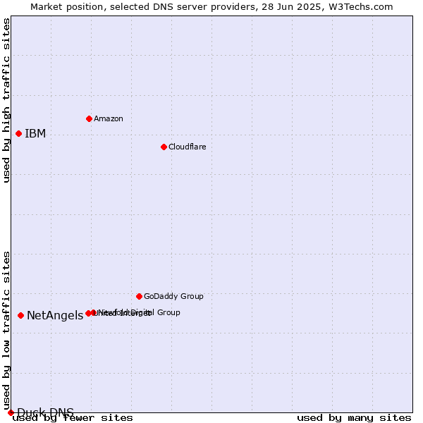Market position of NetAngels vs. IBM vs. Duck DNS