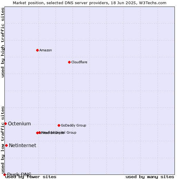 Market position of Netinternet vs. Octenium vs. Duck DNS