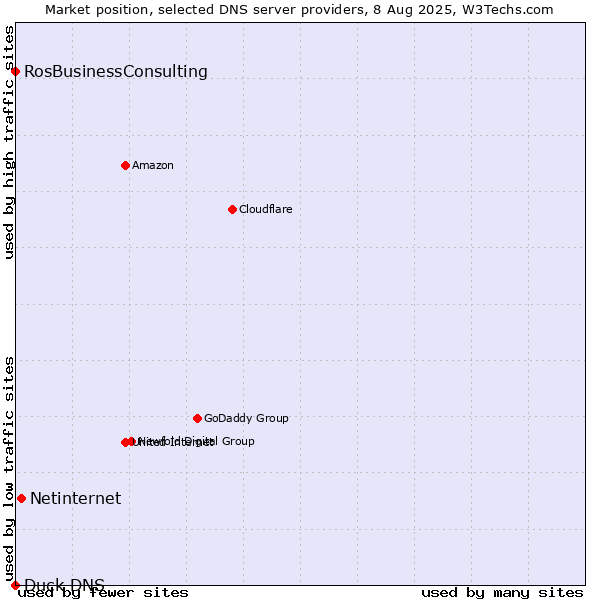 Market position of Netinternet vs. RosBusinessConsulting vs. Duck DNS