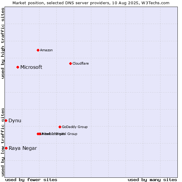 Market position of Microsoft vs. Raya Negar vs. Dynu