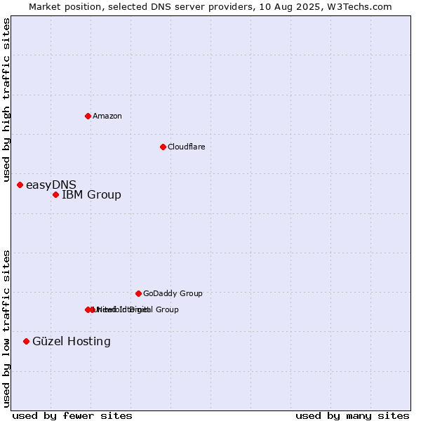 Market position of IBM Group vs. Güzel Hosting vs. easyDNS