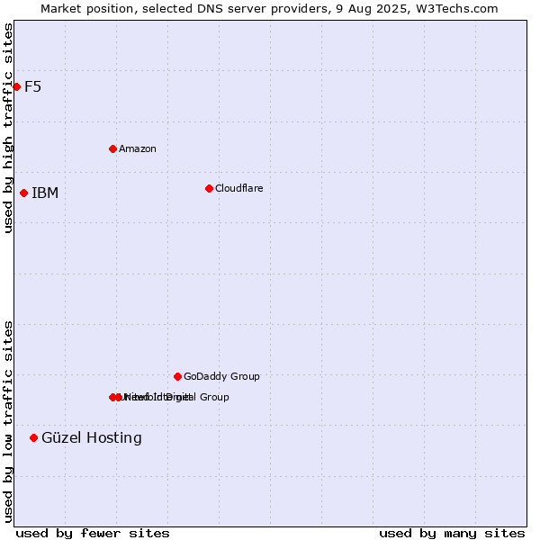 Market position of Güzel Hosting vs. IBM vs. F5
