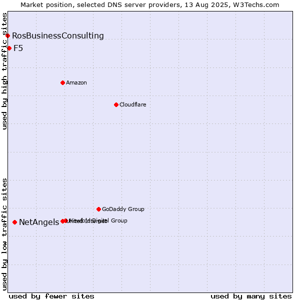Market position of NetAngels vs. F5 vs. RosBusinessConsulting