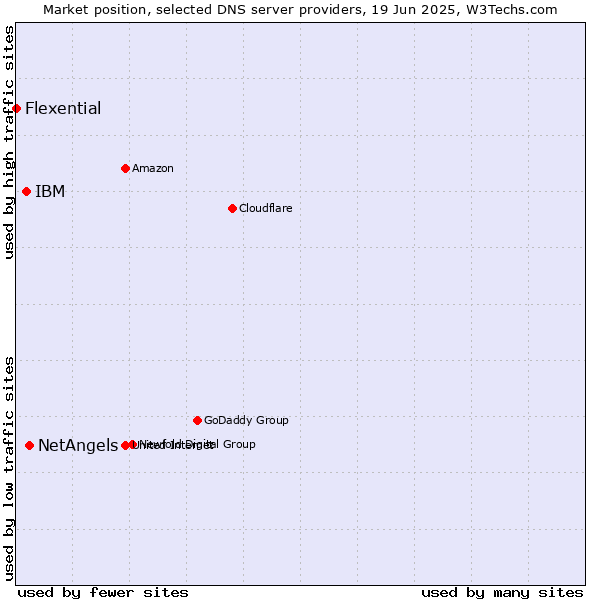 Market position of NetAngels vs. IBM vs. Flexential