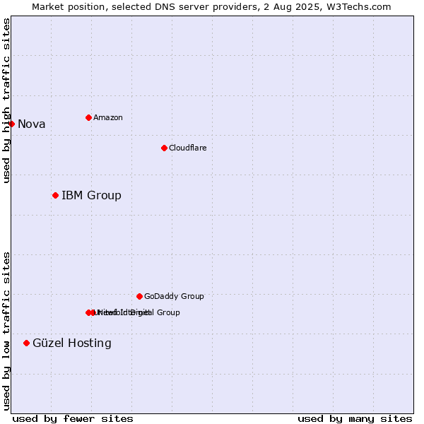Market position of IBM Group vs. Güzel Hosting vs. Nova
