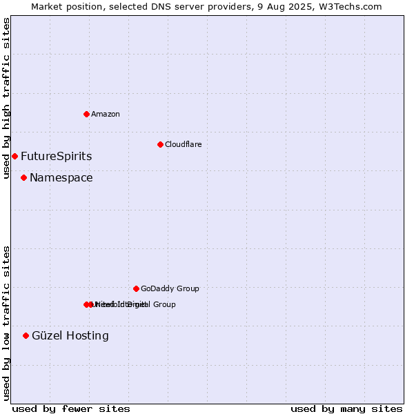 Market position of Güzel Hosting vs. Namespace vs. FutureSpirits