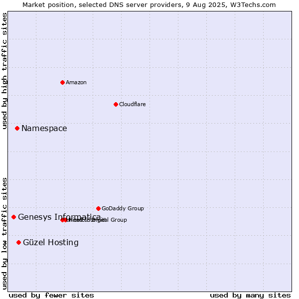 Market position of Güzel Hosting vs. Namespace vs. Genesys Informatica