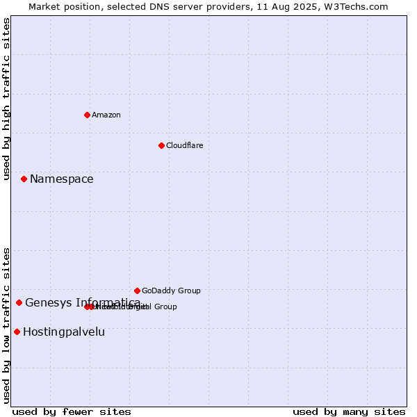 Market position of Namespace vs. Genesys Informatica vs. Hostingpalvelu