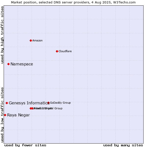 Market position of Namespace vs. Genesys Informatica vs. Raya Negar
