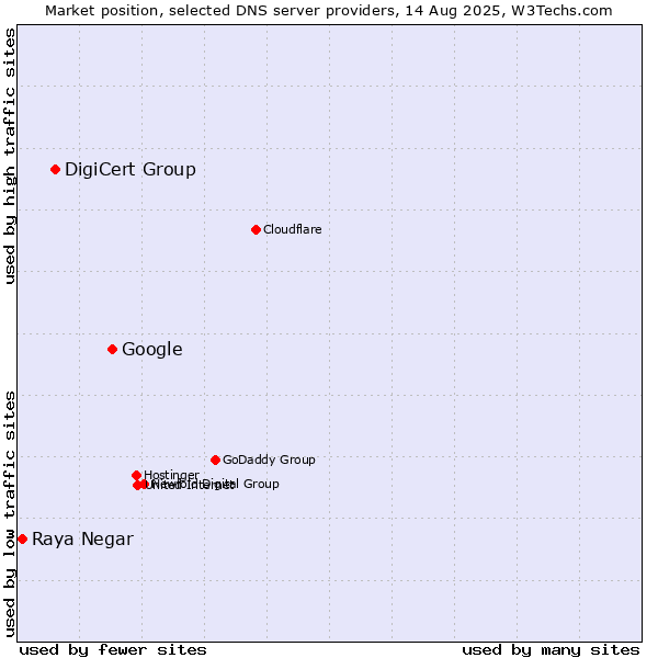 Market position of Google vs. DigiCert Group vs. Raya Negar