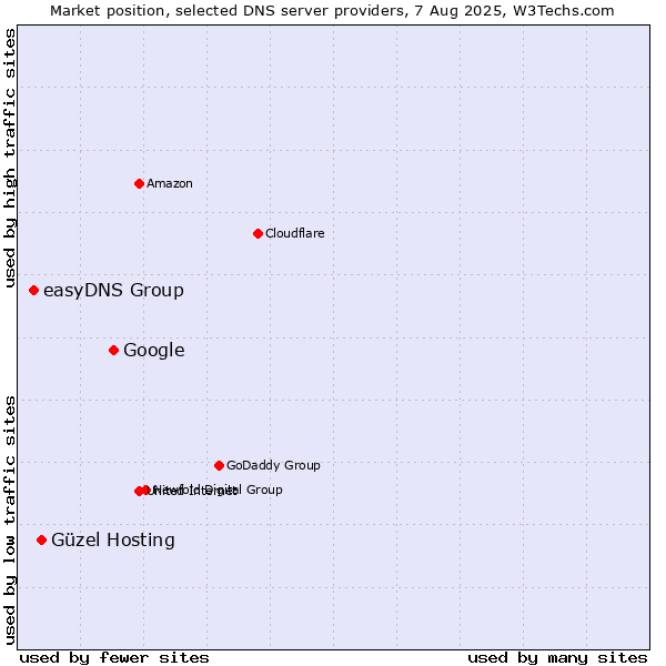 Market position of Google vs. Güzel Hosting vs. easyDNS Group