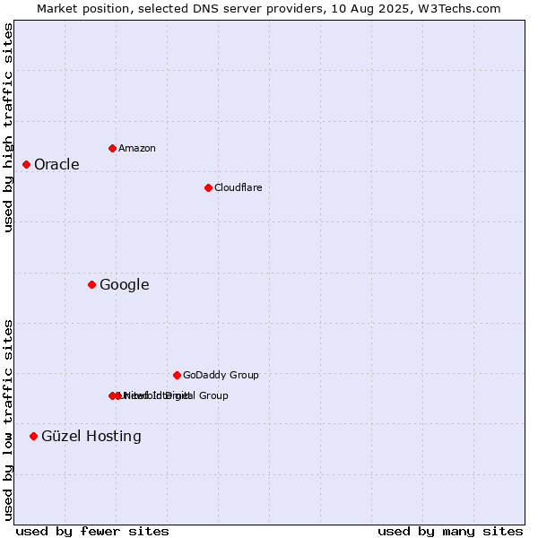 Market position of Google vs. Güzel Hosting vs. Oracle