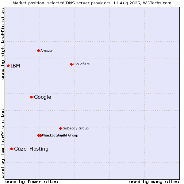 Market position of Google vs. Güzel Hosting vs. IBM