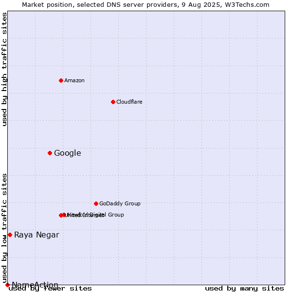 Market position of Google vs. Raya Negar vs. NameAction