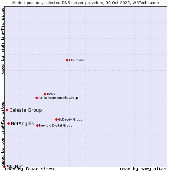 Market position of NetAngels vs. Celeste Group vs. SK-NIC