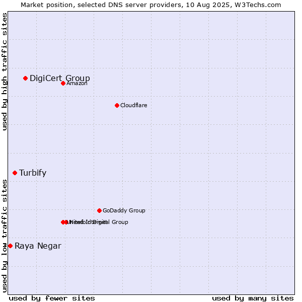 Market position of DigiCert Group vs. Turbify vs. Raya Negar