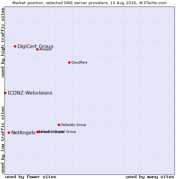 Market position of DigiCert Group vs. NetAngels vs. ICONZ-Webvisions