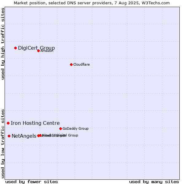 Market position of DigiCert Group vs. NetAngels vs. Iron Hosting Centre