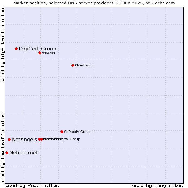 Market position of DigiCert Group vs. NetAngels vs. Netinternet