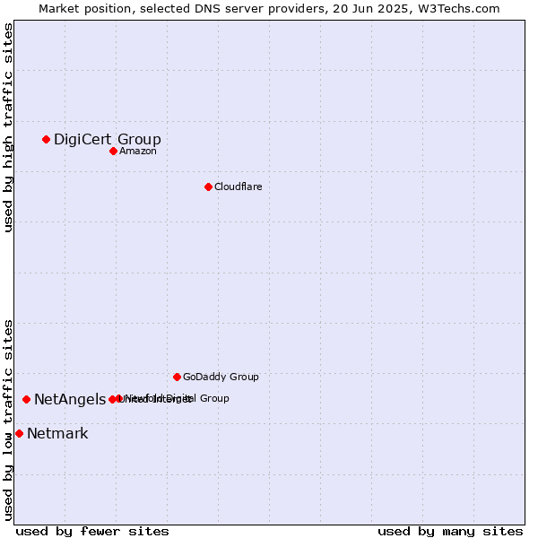 Market position of DigiCert Group vs. NetAngels vs. Netmark