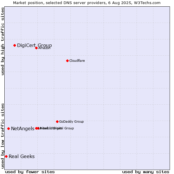 Market position of DigiCert Group vs. NetAngels vs. Real Geeks