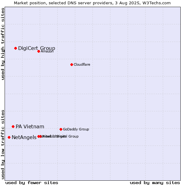 Market position of DigiCert Group vs. PA Vietnam vs. NetAngels