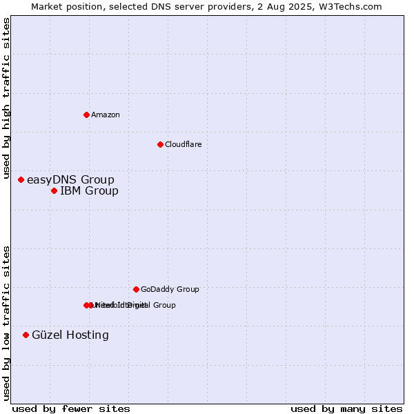 Market position of IBM Group vs. Güzel Hosting vs. easyDNS Group