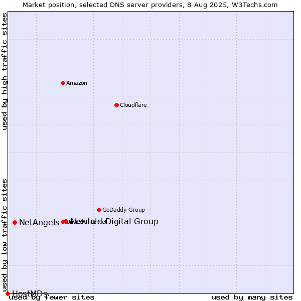 Market position of Newfold Digital Group vs. NetAngels vs. HostMDs