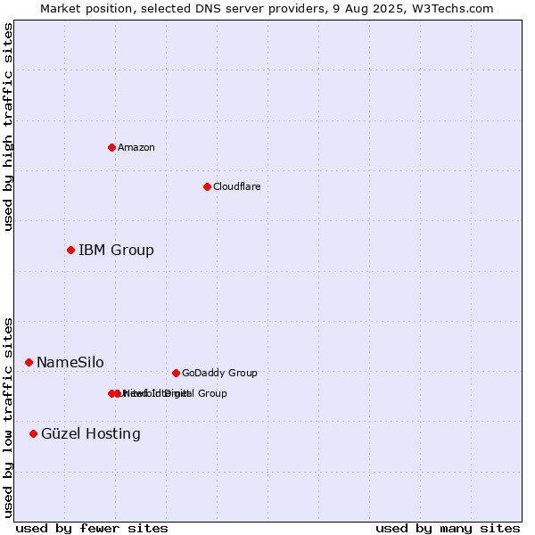 Market position of IBM Group vs. Güzel Hosting vs. NameSilo
