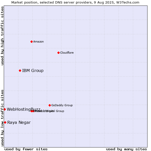 Market position of IBM Group vs. Raya Negar vs. WebHostingBuzz