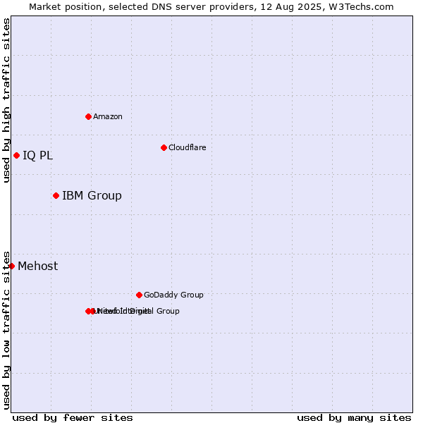 Market position of IBM Group vs. IQ PL vs. Mehost