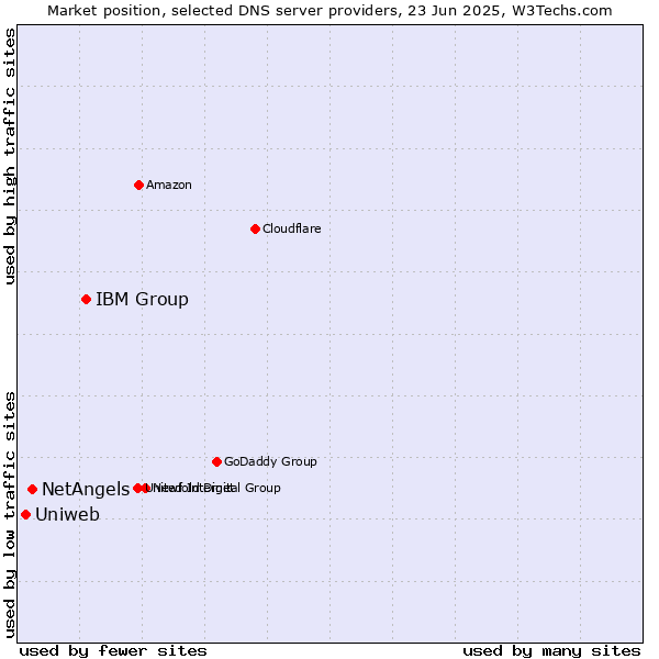 Market position of IBM Group vs. NetAngels vs. Uniweb
