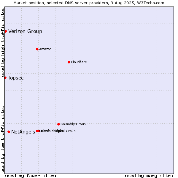 Market position of NetAngels vs. Verizon Group vs. Topsec