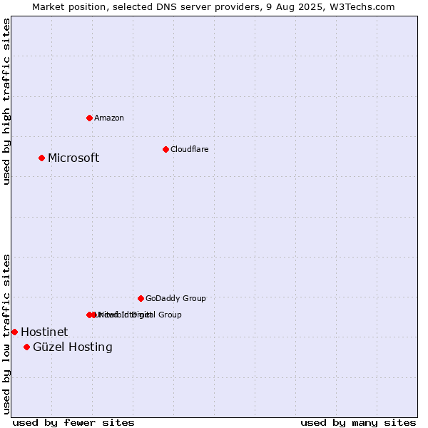 Market position of Microsoft vs. Güzel Hosting vs. Hostinet