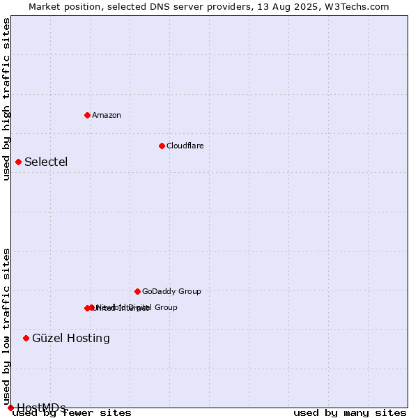 Market position of Güzel Hosting vs. Selectel vs. HostMDs