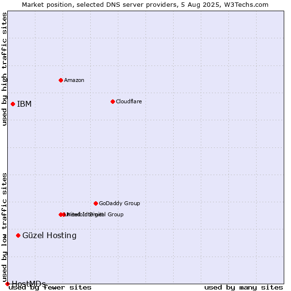 Market position of Güzel Hosting vs. IBM vs. HostMDs