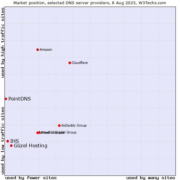 Market position of Güzel Hosting vs. IHS vs. PointDNS