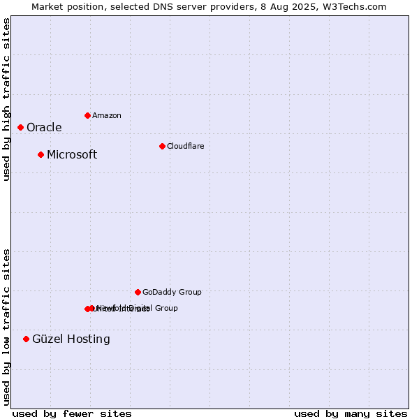 Market position of Microsoft vs. Güzel Hosting vs. Oracle