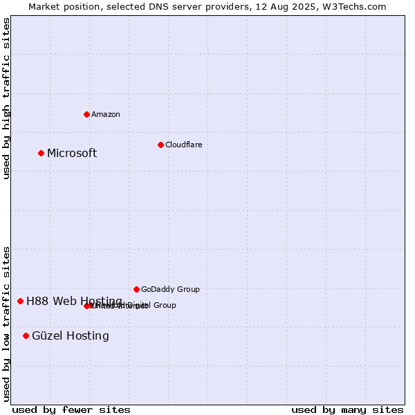 Market position of Microsoft vs. Güzel Hosting vs. H88 Web Hosting