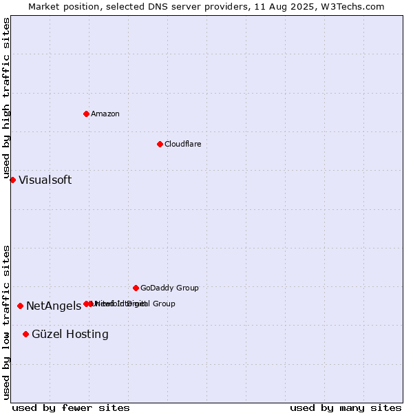 Market position of Güzel Hosting vs. NetAngels vs. Visualsoft