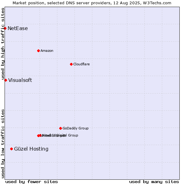 Market position of Güzel Hosting vs. Visualsoft vs. NetEase