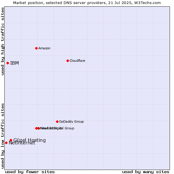 Market position of Güzel Hosting vs. IBM vs. Netinternet