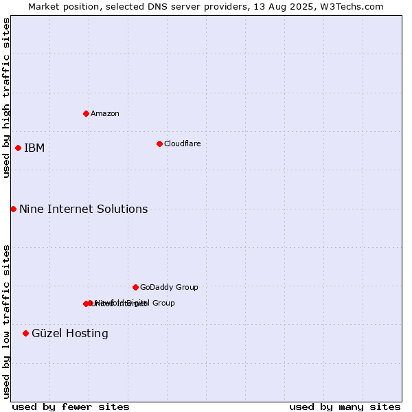 Market position of Güzel Hosting vs. IBM vs. Nine Internet Solutions