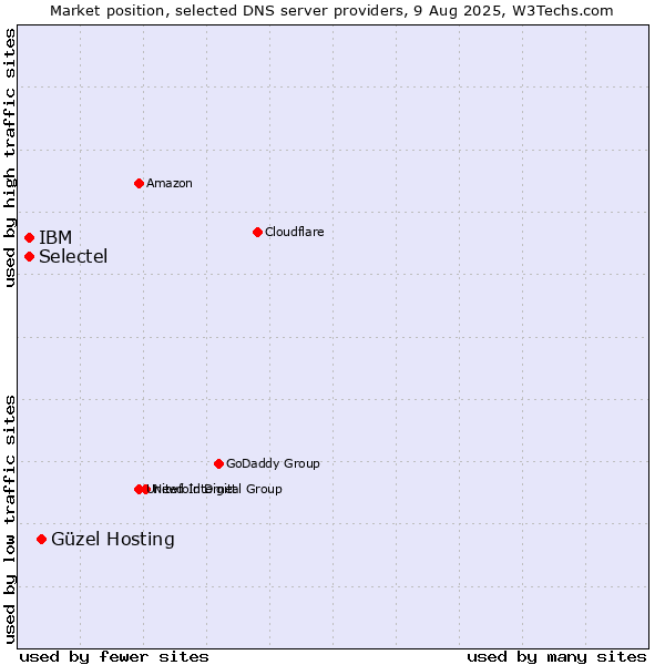 Market position of Güzel Hosting vs. Selectel vs. IBM