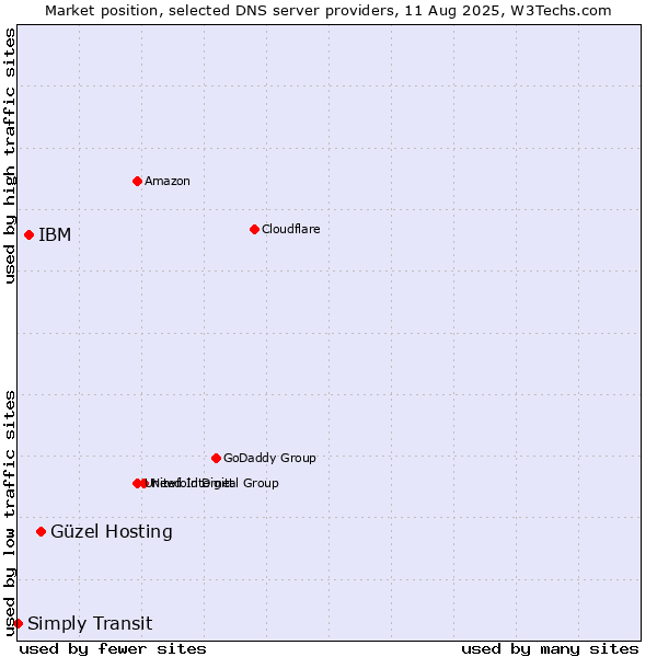Market position of Güzel Hosting vs. IBM vs. Simply Transit