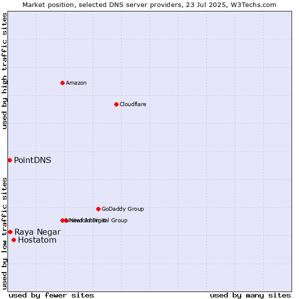 Market position of Hostatom vs. Raya Negar vs. PointDNS