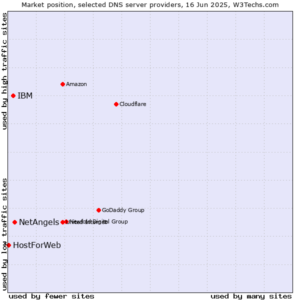 Market position of NetAngels vs. IBM vs. HostForWeb