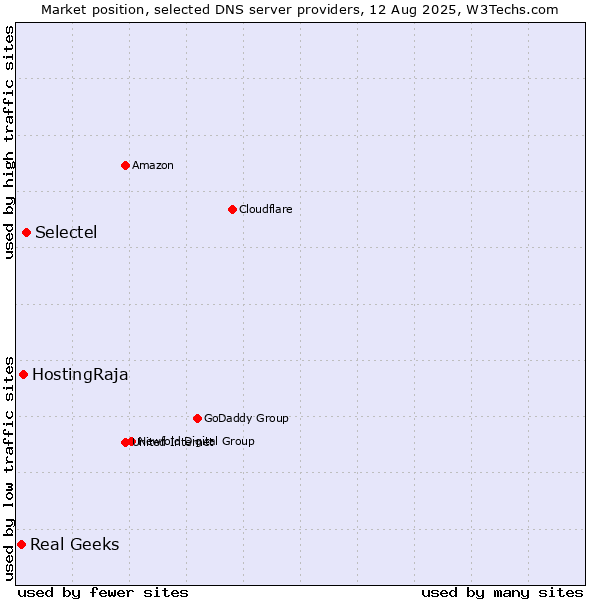 Market position of Selectel vs. HostingRaja vs. Real Geeks